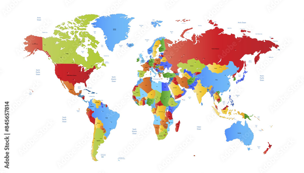 Obraz premium World map. Modern color vector map. Silhouette map. 