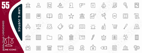 Law and justice line icon collection. Court, lawyer, judge, justice, Law, Crime, Legal, Criminal, Jail, Prison, Police, Corruption, Illegal, Drug line icon set collection. Thin outline icons vector.