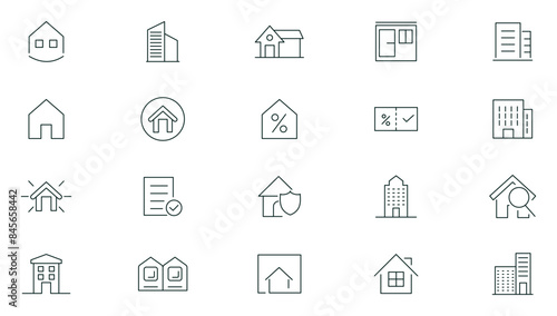 Real Estate line icons set. Buy, purchase, sale, housing, rental of premises, insurance, realty, property, mortgage, buying, home loan outline icon collection. Thin outline icons vector.