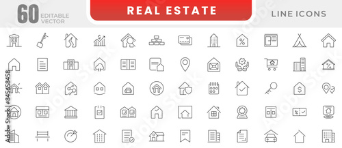 Real Estate line icons set. Buy, purchase, sale, housing, rental of premises, insurance, realty, property, mortgage, buying, home loan outline icon collection. Thin outline icons vector.