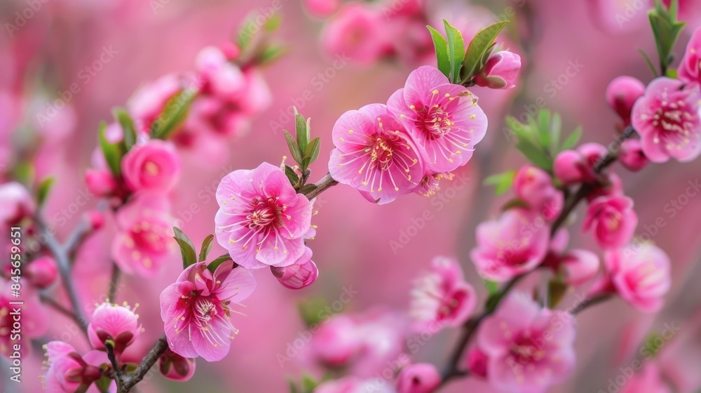 Fototapeta premium Vividly colored plum flowers blooming in abundance
