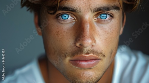 Close Up Portrait of Young Man With Blue Eyes