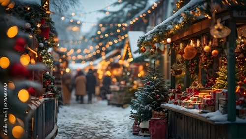 Christmas poster, festival market scene with copy space and cozy decor