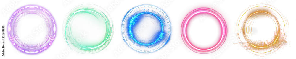 Neon circle technology light effect halftone set Neon circle technology light effect halftone set