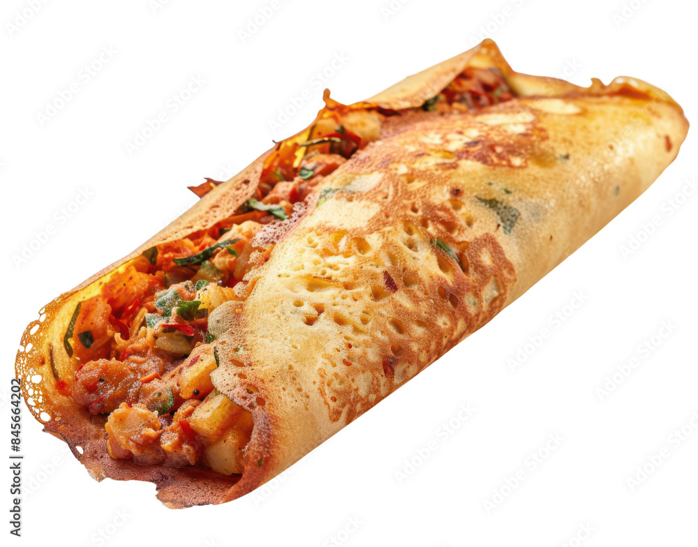 PNG of Masala Dosa, Delux setup for advertising compost, South Indian street food, a thin and crispy pancake filled with a spicy potato mixture, isorated on white background for make PNG picture PNG of Masala Dosa, Delux setup for advertising compost, South Indian street food, a thin and crispy pancake filled with a spicy potato mixture, isorated on white background for make PNG picture
