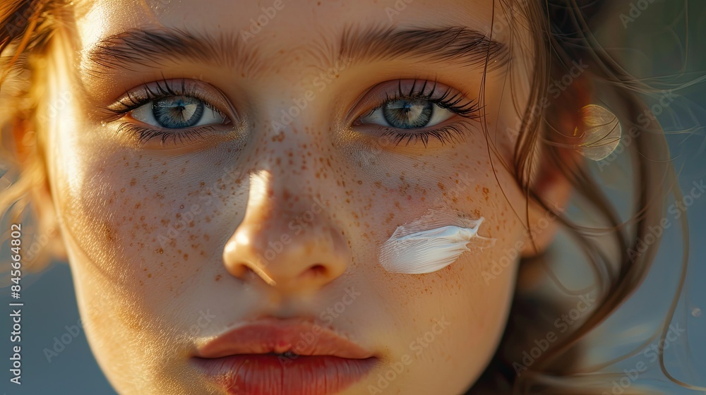 Close-up of a 20-25-year-old woman gently spreading cream on her cheeks. Close-up of a 20-25-year-old woman gently spreading cream on her cheeks.