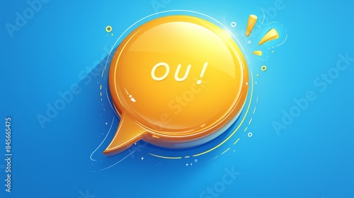 3d illustration of a yellow speech bubble with the french word oui, meaning yes photo