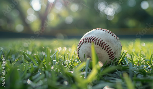 Baseball Lying in Green Grass on a Sunny Day