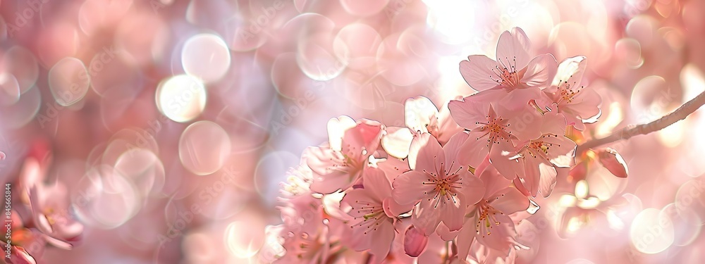 Close up of a pink cherry blossoms with a blurry background. Focus and dreamy bokeh. The soft, pastel colors of the flower and the background create a serene Close up of a pink cherry blossoms with a blurry background. Focus and dreamy bokeh. The soft, pastel colors of the flower and the background create a serene