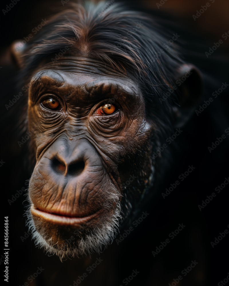 Portrait d'un Ardipitecus ramidus sur fond noir Portrait d'un Ardipitecus ramidus sur fond noir