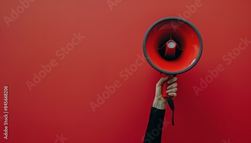 Person Holding Red Megaphone Against Red Background