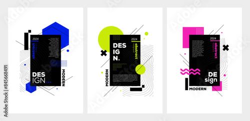Abstract geometric poster, banner or cover design set. Vertical a4 vector template collection.