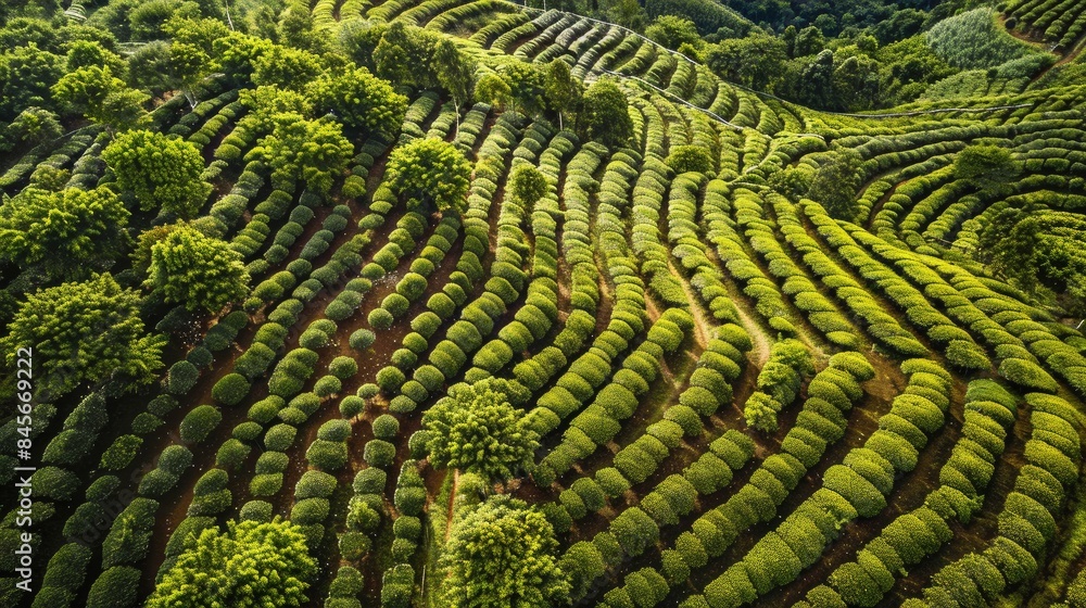 Fototapeta premium Verdant Terraces of Tea in the Morning Light