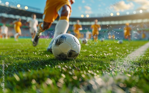 Soccer Player Kicking Ball on Grass Field During Sunny Day