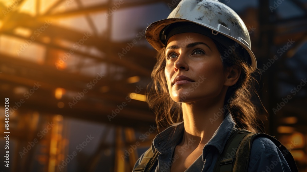 Leading Female Construction Engineer Commanding Heavy Machinery in Active Building Site - Realistic Photography with Natural Colors Leading Female Construction Engineer Commanding Heavy Machinery in Active Building Site - Realistic Photography with Natural Colors