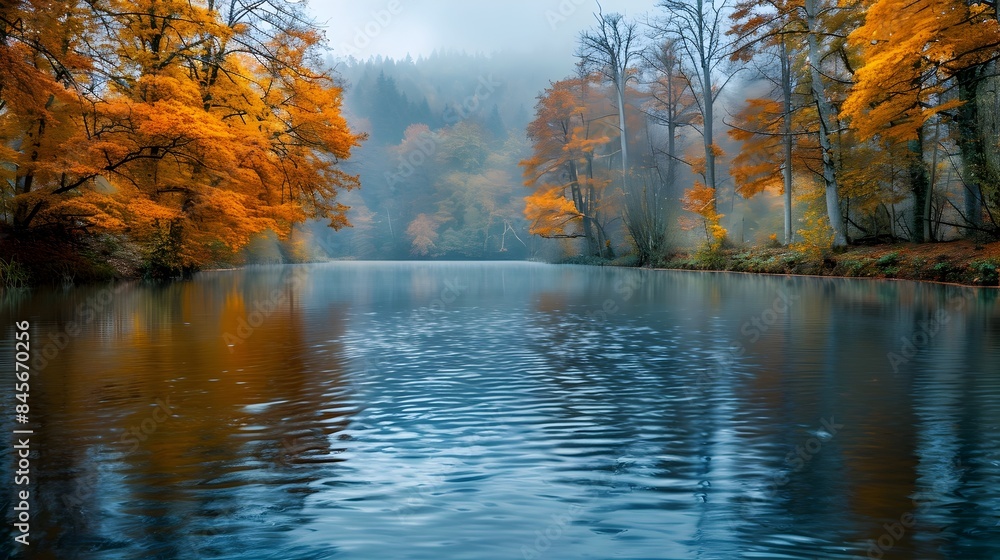 Tranquil Autumn River with Vibrant Fall Foliage Reflection Tranquil Autumn River with Vibrant Fall Foliage Reflection