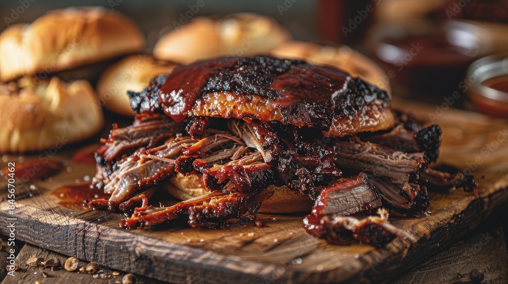 Grilled Pork Ribs On A French Bread Loaf Served With Barbecue Sauce Grilled Pork Ribs On A French Bread Loaf Served With Barbecue Sauce