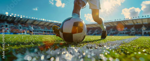 Soccer Player Kicking Ball During Golden Hour Match