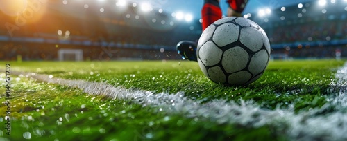 Soccer Player Kicking Ball During Golden Hour Match