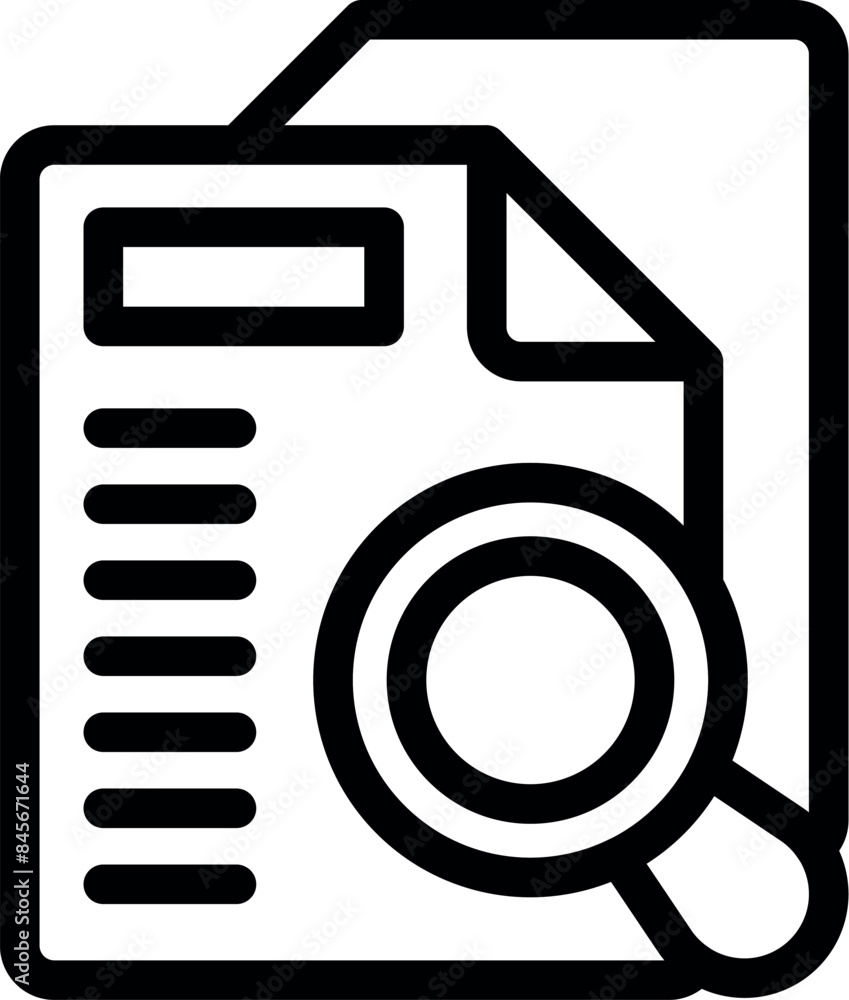 Magnifying glass is inspecting a document, symbolizing data analysis and information scrutiny Magnifying glass is inspecting a document, symbolizing data analysis and information scrutiny