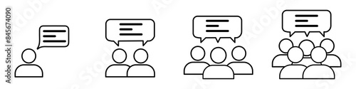 Social communication line and silhouette chat bubbles icons set. Talk in business meeting icon. Business discussion between opponents symbol collection. Isolated vector illustration.