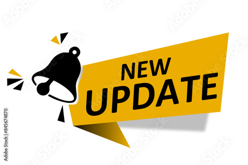 Vector sticker inscription advertising bell update new product yellow
