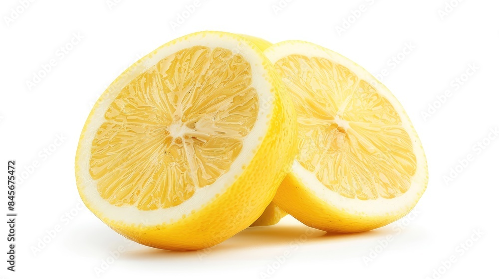 Lemon half and slice ripe isolated on white background with complete depth of field Lemon half and slice ripe isolated on white background with complete depth of field