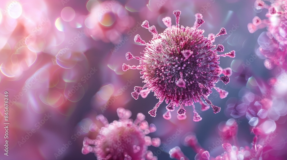 Bright colorful virus molecule under a microscope, medical background, scientific background, great for articles about viruses and diseases Bright colorful virus molecule under a microscope, medical background, scientific background, great for articles about viruses and diseases