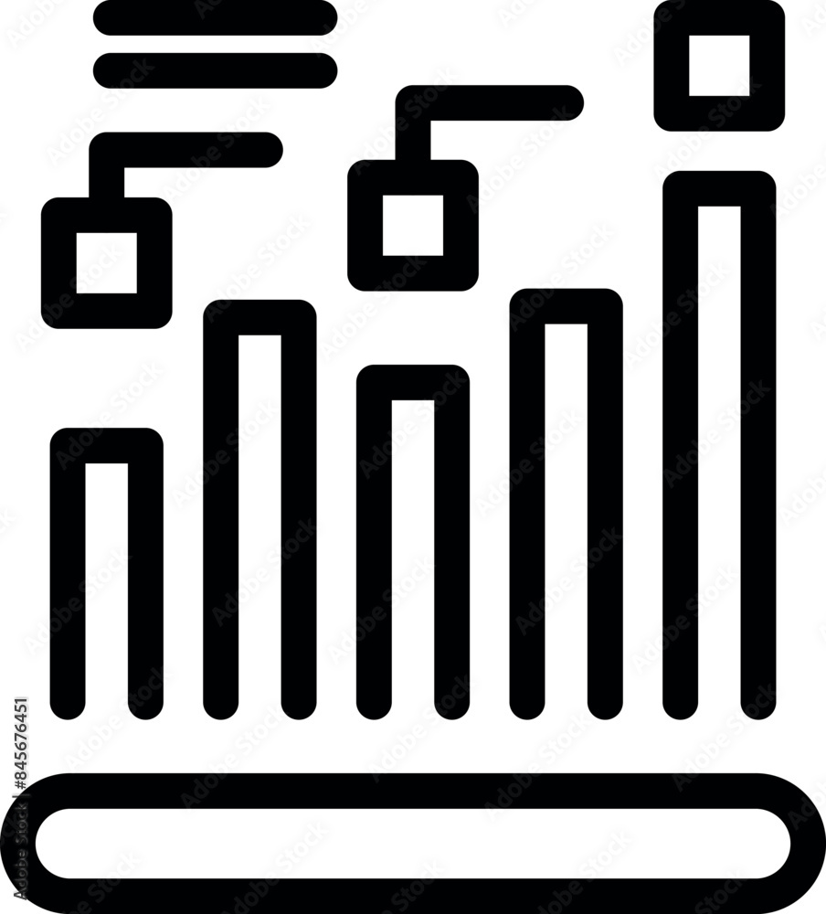 Line art icon of a data chart representing market analysis with growing bars and connecting points Line art icon of a data chart representing market analysis with growing bars and connecting points