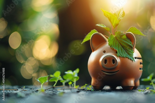 Plant growing from piggy bank