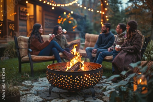 Friends Gather Around a Cozy Fire Pit on a Cold Winter Evening
