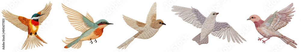 Fototapeta premium Bird embroidery texture design set