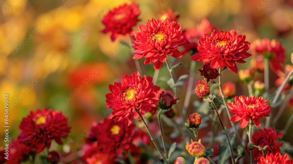 Red chrysanthemums blooming in the autumn garden Red chrysanthemums blooming in the autumn garden