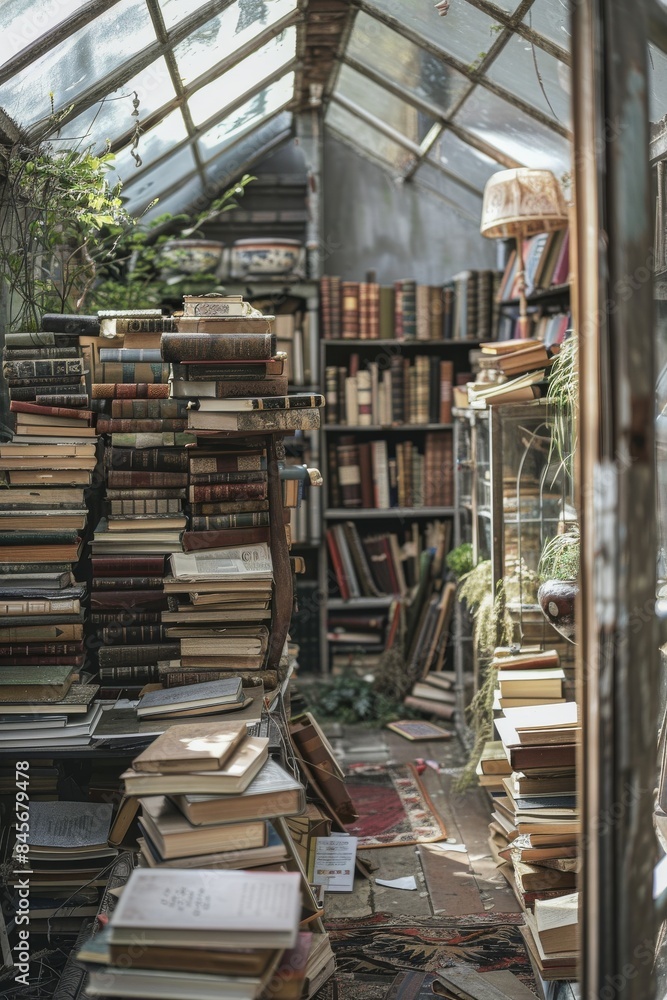 Fototapeta premium Vintage Library Interior with Books