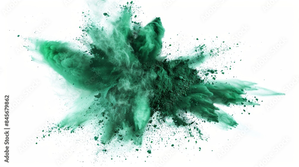 Dynamic Green Powder Explosion Isolated on White Background, Generative AI Dynamic Green Powder Explosion Isolated on White Background, Generative AI