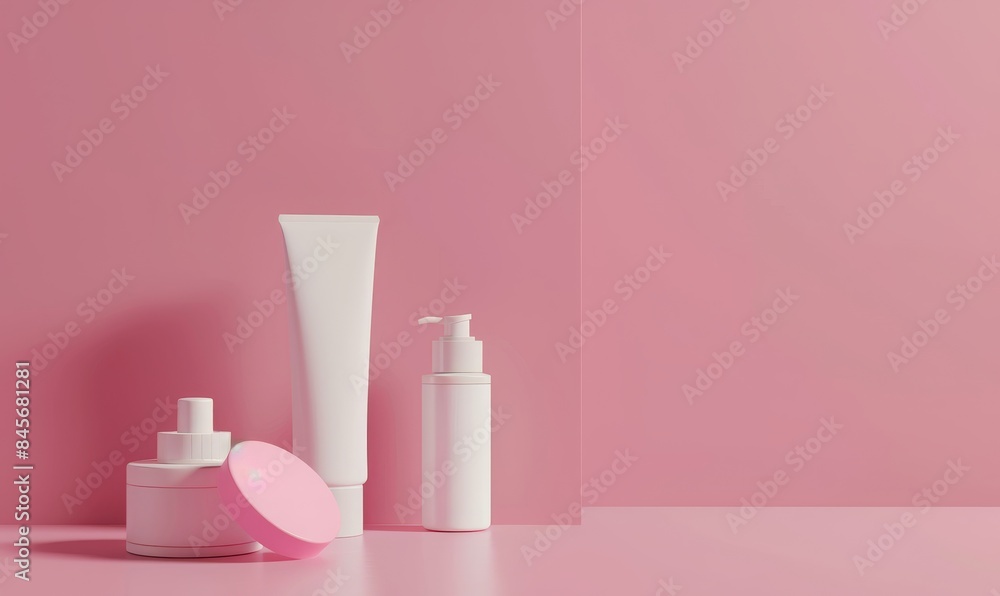 Blank white cosmetic skincare makeup containers. 3D Render Blank white cosmetic skincare makeup containers. 3D Render
