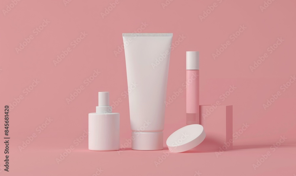 Blank white cosmetic skincare makeup containers. 3D Render Blank white cosmetic skincare makeup containers. 3D Render