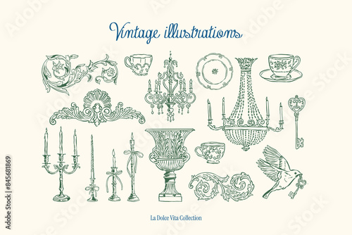 Minimalist hand drawn vintage vector illustration collection. Art for greeting cards, wedding invitations, poster design, postcards, branding, logo design, background.