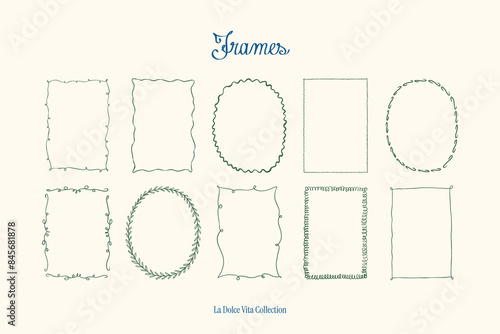 Minimalist hand drawn vector frames collection. Art for greeting cards, wedding invitations, poster design, postcards, branding, logo design, background.	