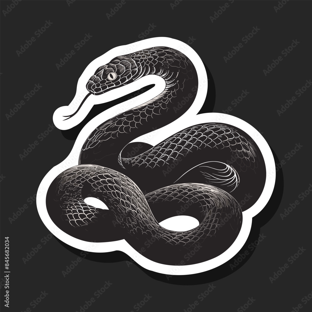 Obraz premium Vector black snake symbol of 2025 year trend illustration sticker isolated. Chinese New Year 2025. Chinese zodiac snake symbol.