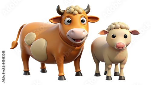 Illustration photo of Cute Goat and cow on white background