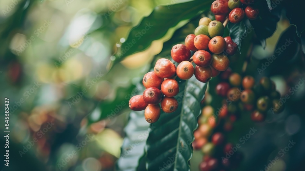 Organic coffee fruit that is naturally ripe Organic coffee fruit that is naturally ripe
