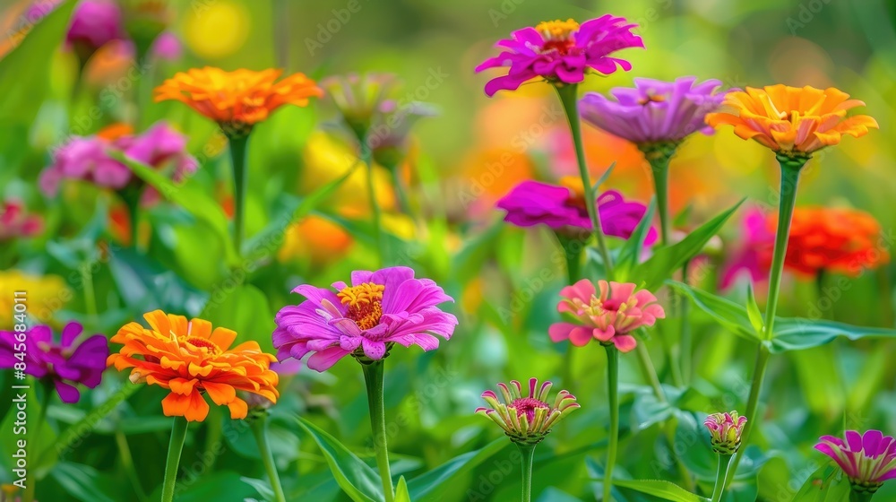 Vibrant flower buds blossoming in the garden zinnias in bloom through floriculture