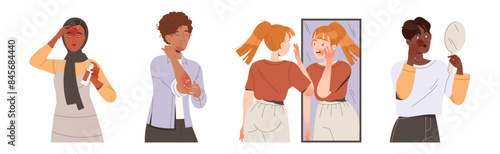People Characters Suffering from Neurodermatitis Itching, Excessive Rubbing and Scratching Skin Vector Set