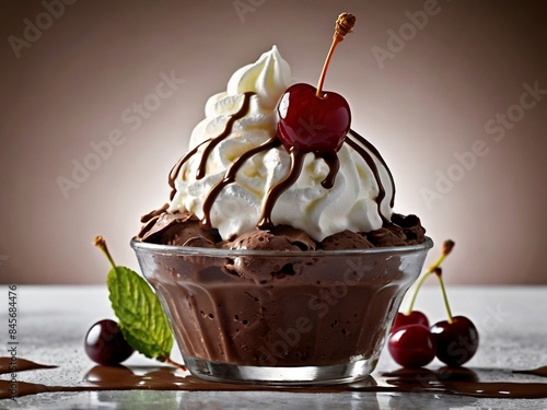 chocolate sunday ice-cream with cherry