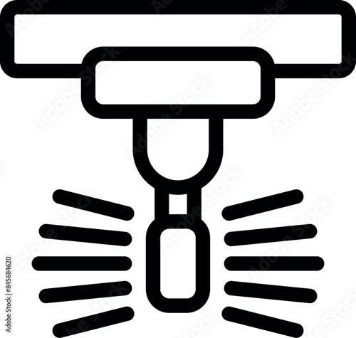 Simple line icon of a fire sprinkler spraying water, essential for building safety and fire suppression systems