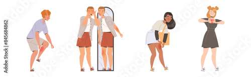 People Characters Suffering from Neurodermatitis Itching, Excessive Rubbing and Scratching Skin Vector Set