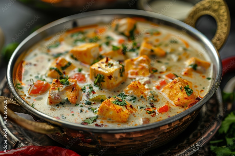 Delicious Indian dish made with paneer in a creamy flavorful sauce. Paneer Makhani, paneer kadai Delicious Indian dish made with paneer in a creamy flavorful sauce. Paneer Makhani, paneer kadai