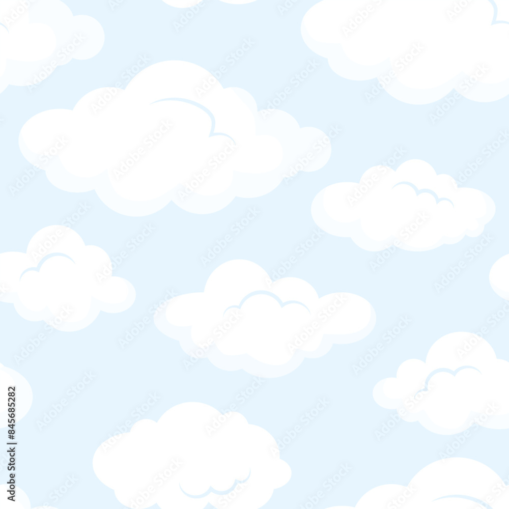 Delicate cartoon seamless pattern of clouds on a blue background Delicate cartoon seamless pattern of clouds on a blue background