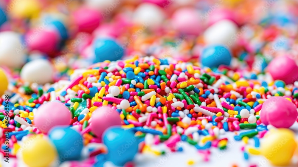 Vibrant candy sprinkles up close for birthday cake on a white background Vibrant candy sprinkles up close for birthday cake on a white background